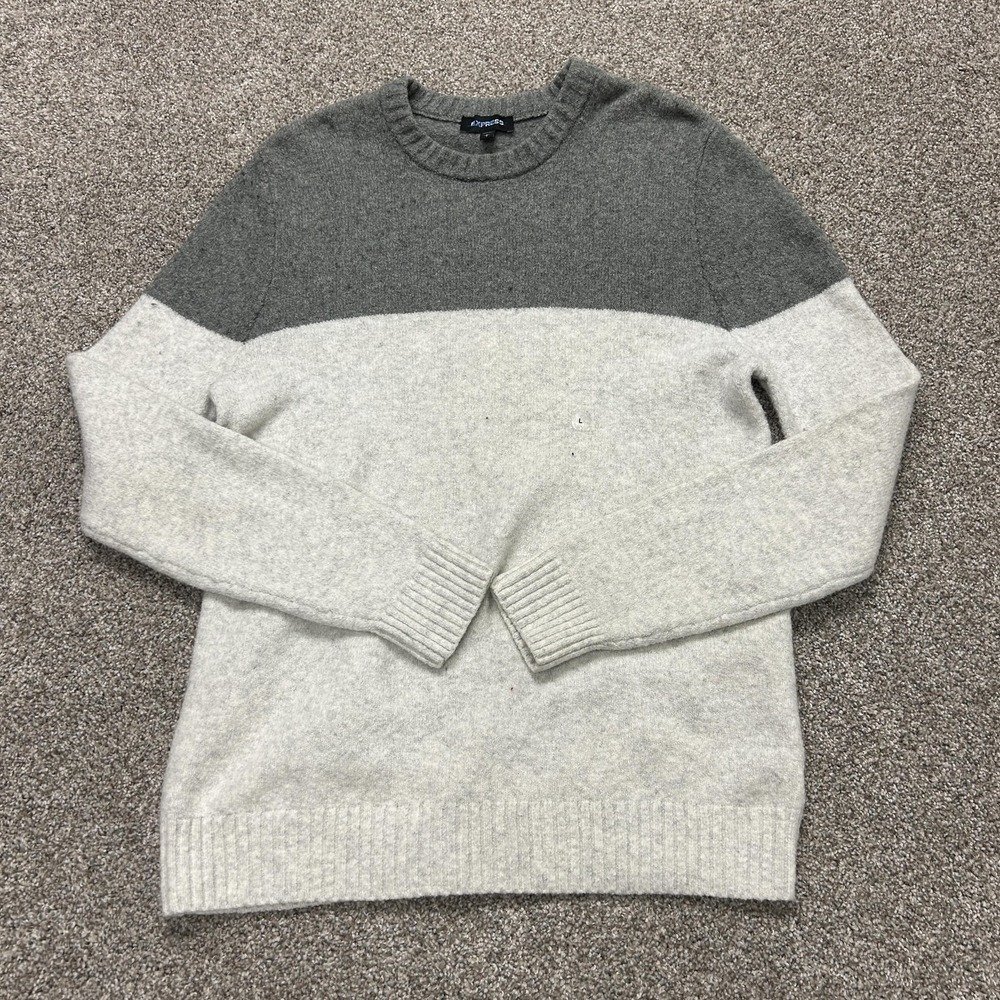 Express Sweater Mens Medium Gray Colorblock Knit Crewneck Pullover Casual